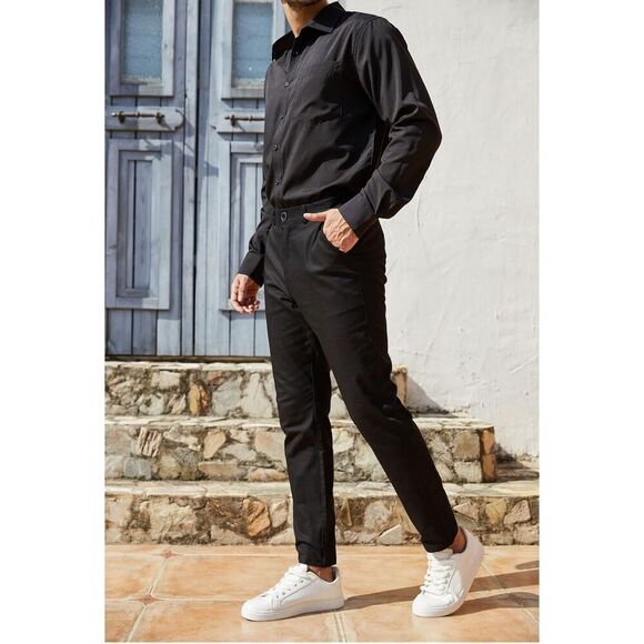 NEW Mens Slim Fit Dress 28” inseam Career Skinny Stretch Pants Golf Pants L - Picture 4 of 6